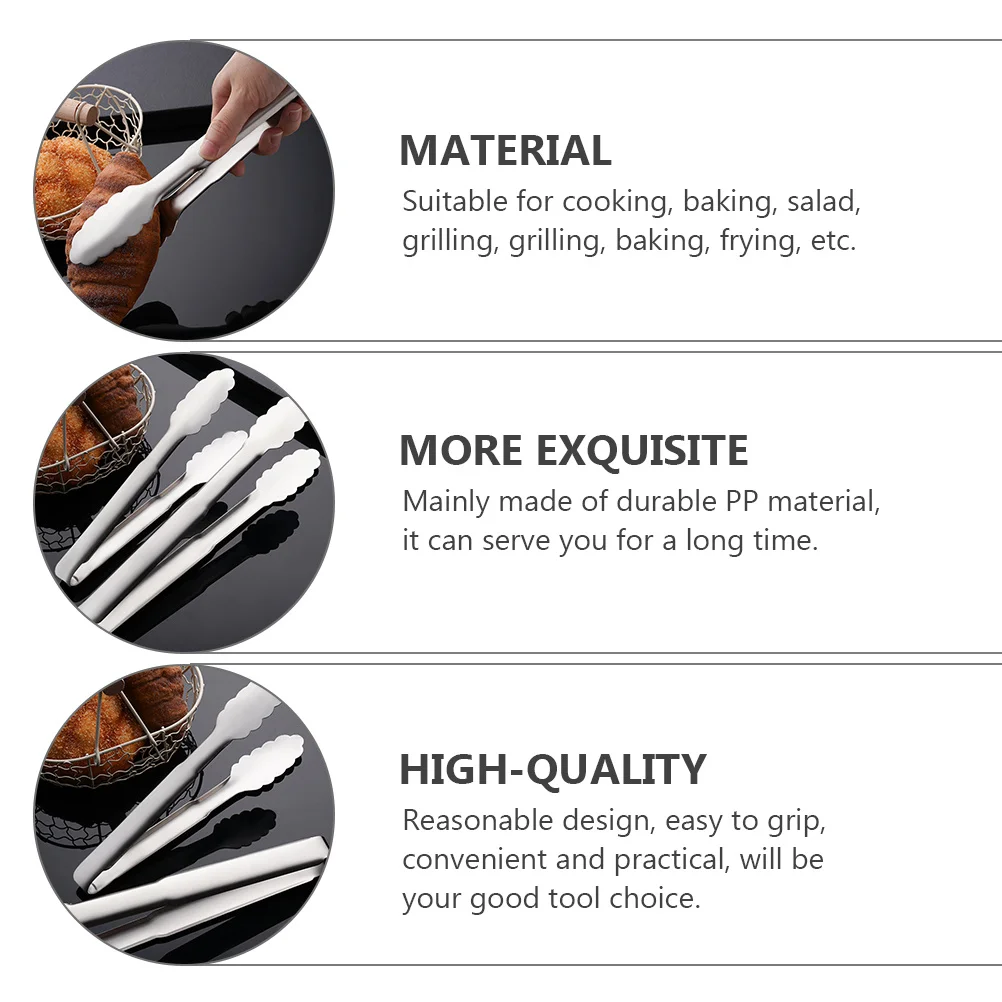 

2pcs Stainless Steel Food Clip Pp Material High Temperature Resistant For Cooking Baking Grilling Salad Oil Drain Design