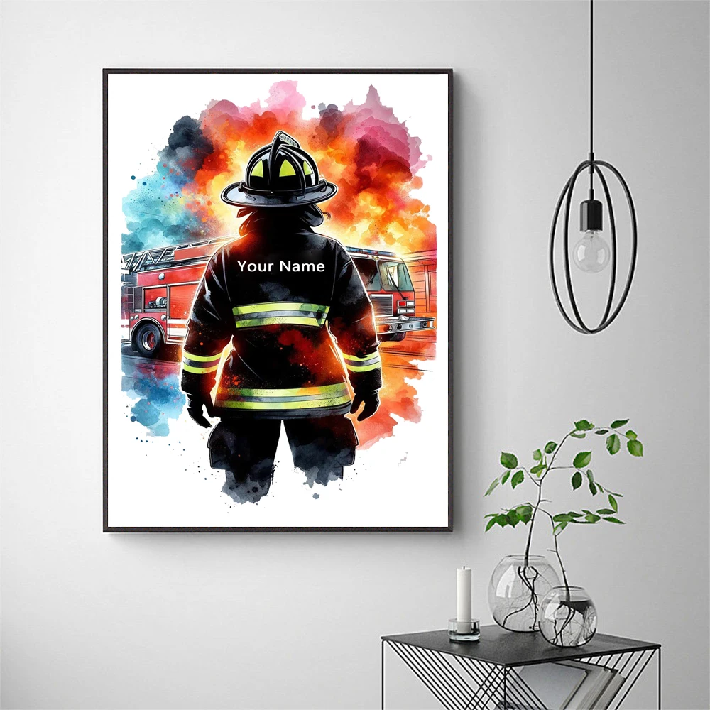 Personalized Firefighter Poster Custom Firefighter Name Poster Firefighter Canvas Painting Gift Idea Name Firefighter Decor