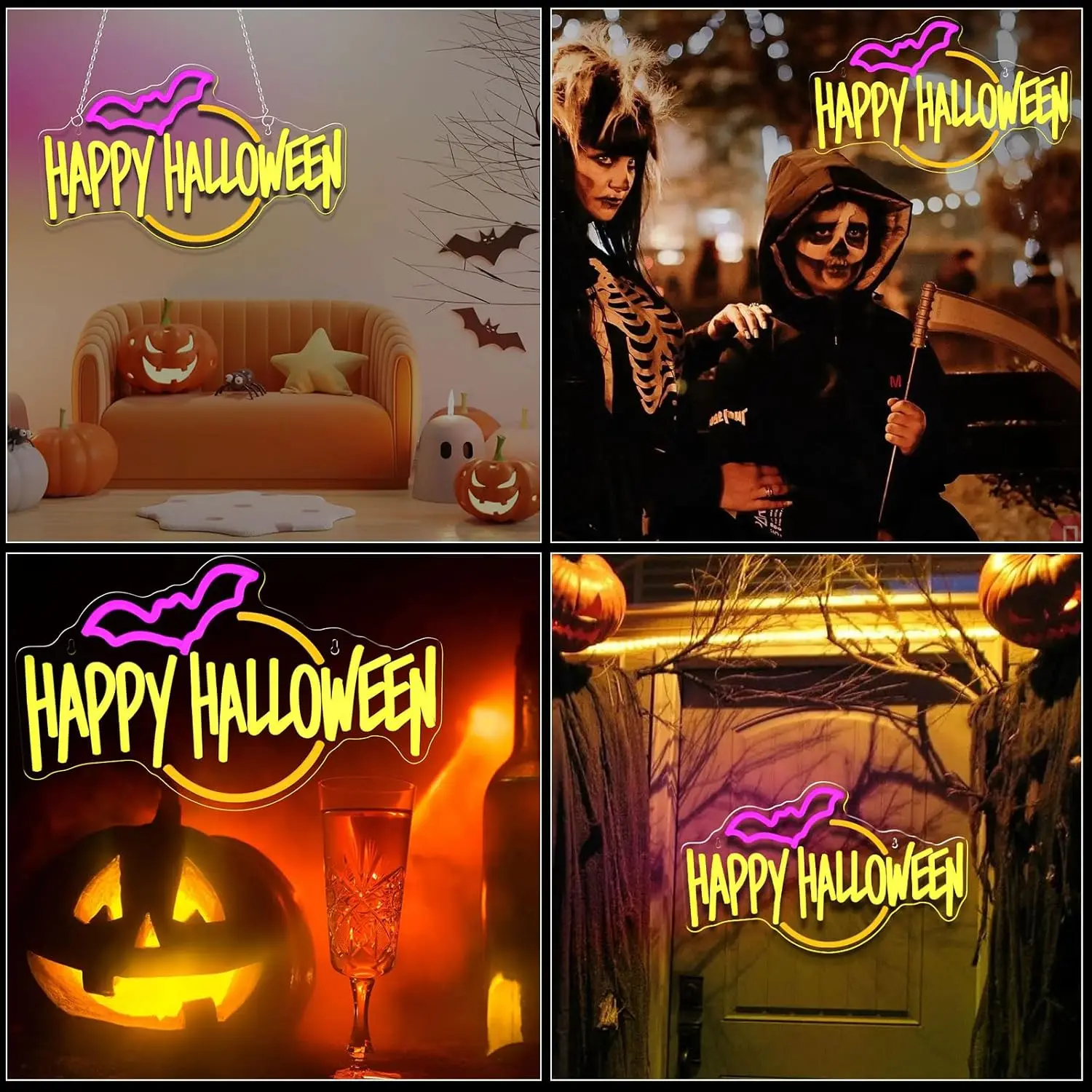 Happy Halloween LED Neon Sign USB Dimmable Bat Neon Light Sign for Gameroom Bedroom Bar Livingroom Party Home Gift Wall Decor