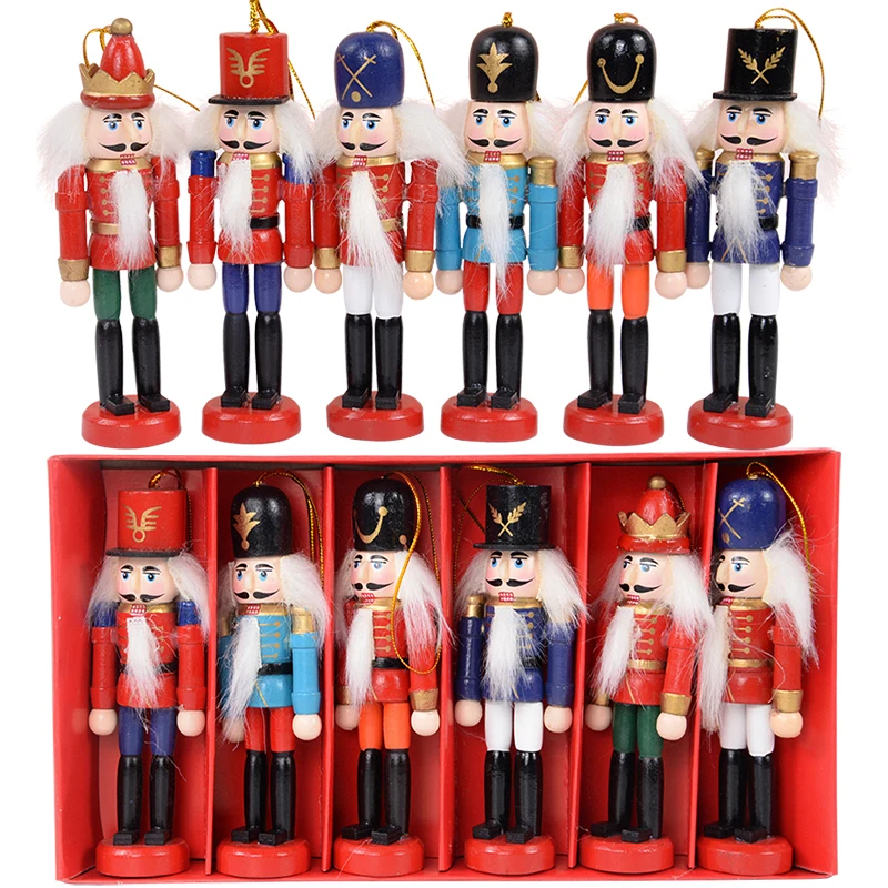 

6Pcs/Box Christmas Nutcracker Soldier Ornament 11cm Wooden Nutcracker Christmas Tree Decorations New Year Gifts XMAS