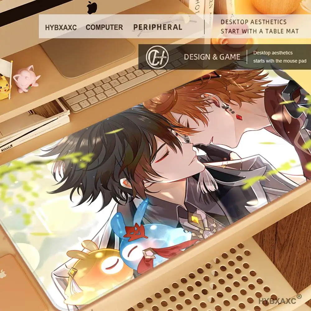 HYBXAXC Genshin Impact Desk Mat Zhongli Tartaglia Keyboard Pad PC Anime Gamer Cabinet Mouse Pad Accessories Mousepad Cute Carpet