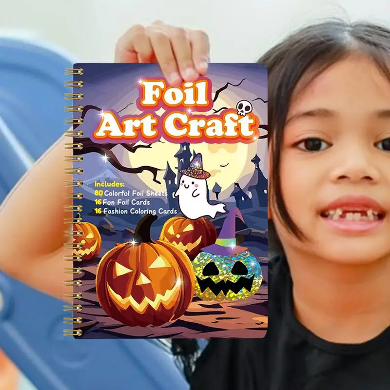 Foil Craft Activity Book Halloween Art Book For Coloring With 80 Aluminum Foil Paper Foil Art Craft Kit Foil Sheet Coloring Book