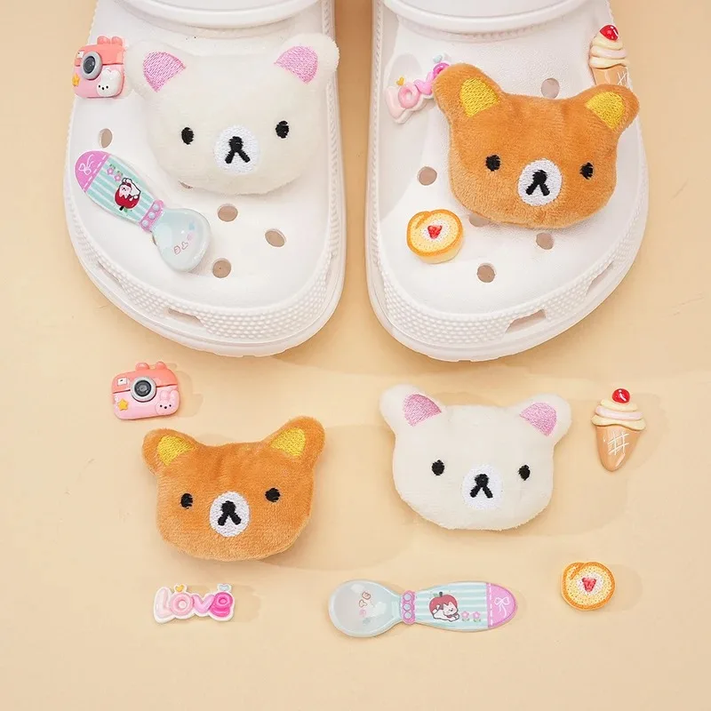 7PCS DIY Hole Shoe Charms Set Cute Bear Plush Accessories Designer Quality Garden Shoe Decoration Kit Ideal Gift for Girls
