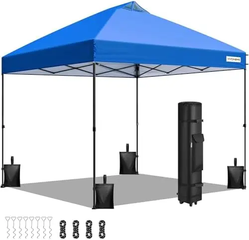 10x10ft Pop Up Canopy Tent One Push Setup Outdoor Portable Shelter Tent Heavy Duty with Wheel Carry Bag and 4 Sandbags