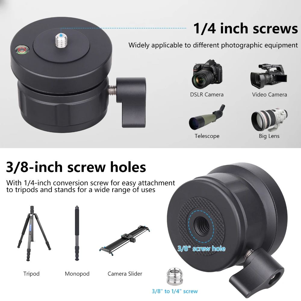 VICELK VH-201 Tripod Leveling Base Horizontal Adjustment Platform 360°Panoramic Rotatable Head for DSLR Camera Max Load 10kg