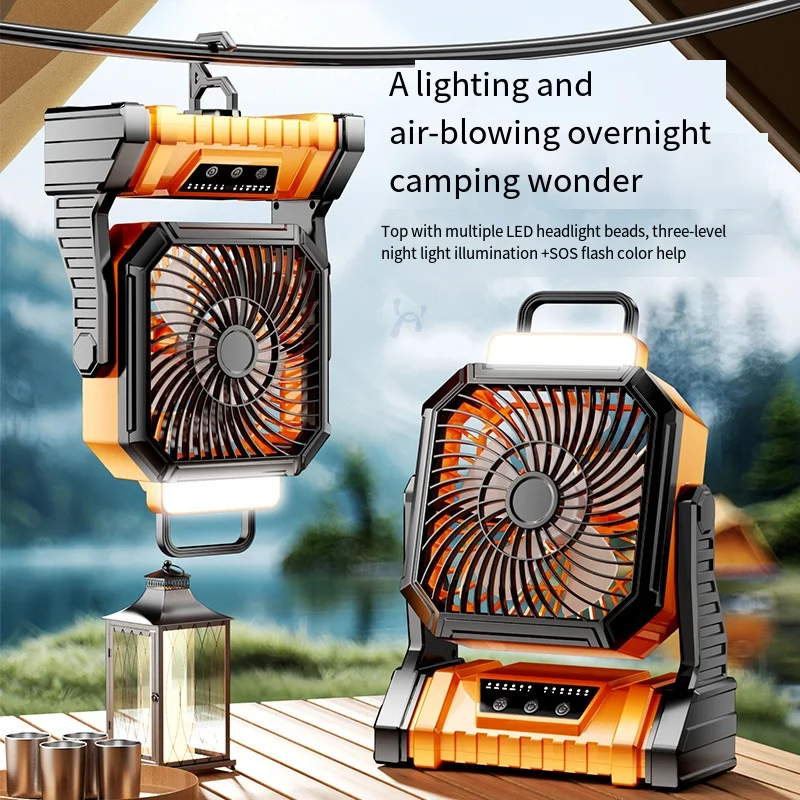 

20000mAh Rechargeable Battery Powered Camping Radiat Fan 360° Rotation Hanging Hook Portable Desk Ceiling Fan for Fishing Tent