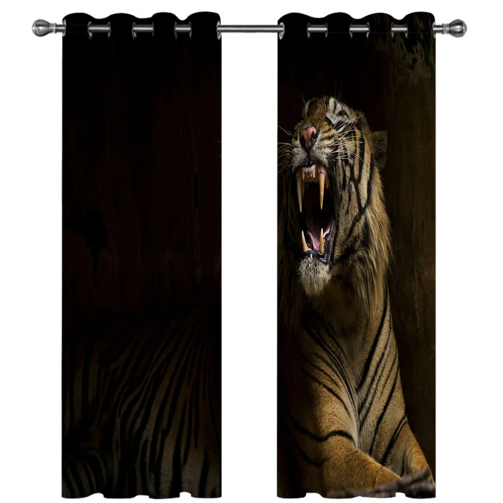 HUANZHUANG Curtains Blackout Animal Tiger Background Modern Color Printing Curtain Living Room Bedroom Home Decoration Adult