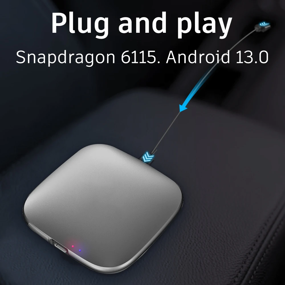 Wireless Carplay Ai Box Qcom Snadragon6115 RAM 8+128GB Magic Box Upgrade To Android 13 Android Auto Adapter With Youtube Netflix