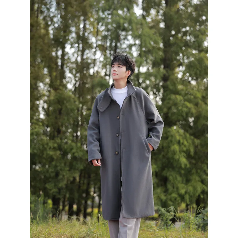 2025 winter wool overcoat men stand collar Medium length coat windproof warm fashion looseImitation woolen fabric coat