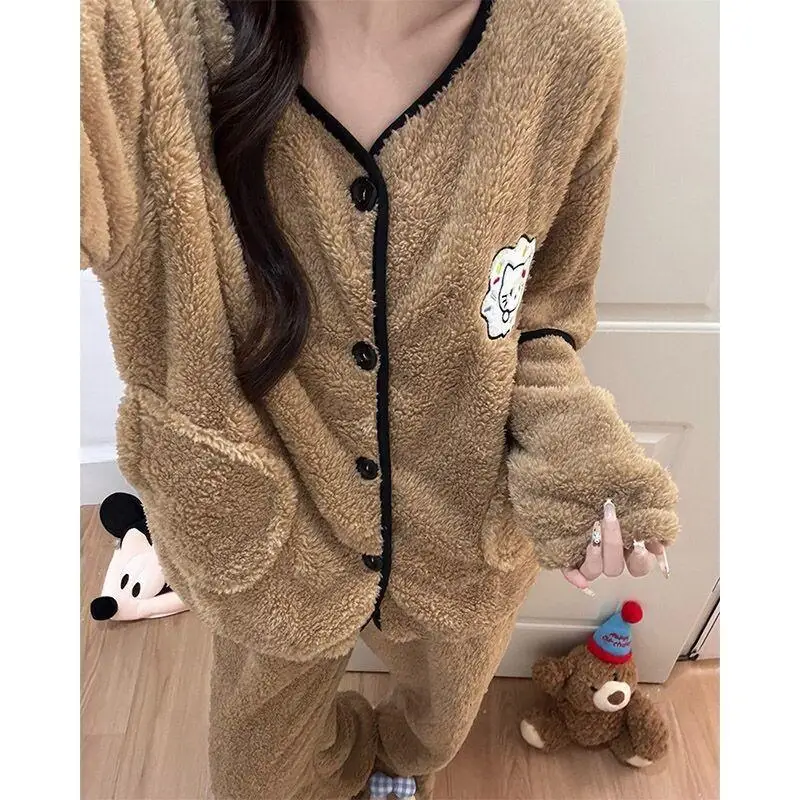 Sanrio quente e wearable casa terno conjunto olá kitty pijamas feminino outono inverno engrossado coral velo dos desenhos animados kt gato flanela