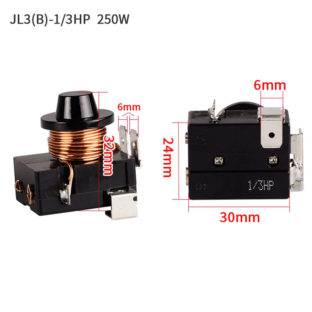 Three-Plug Refrigerator Compressor Start Relay 1/5 1/6 1/3 1/2HP Compatible Black Starter for Cooling System Replacement