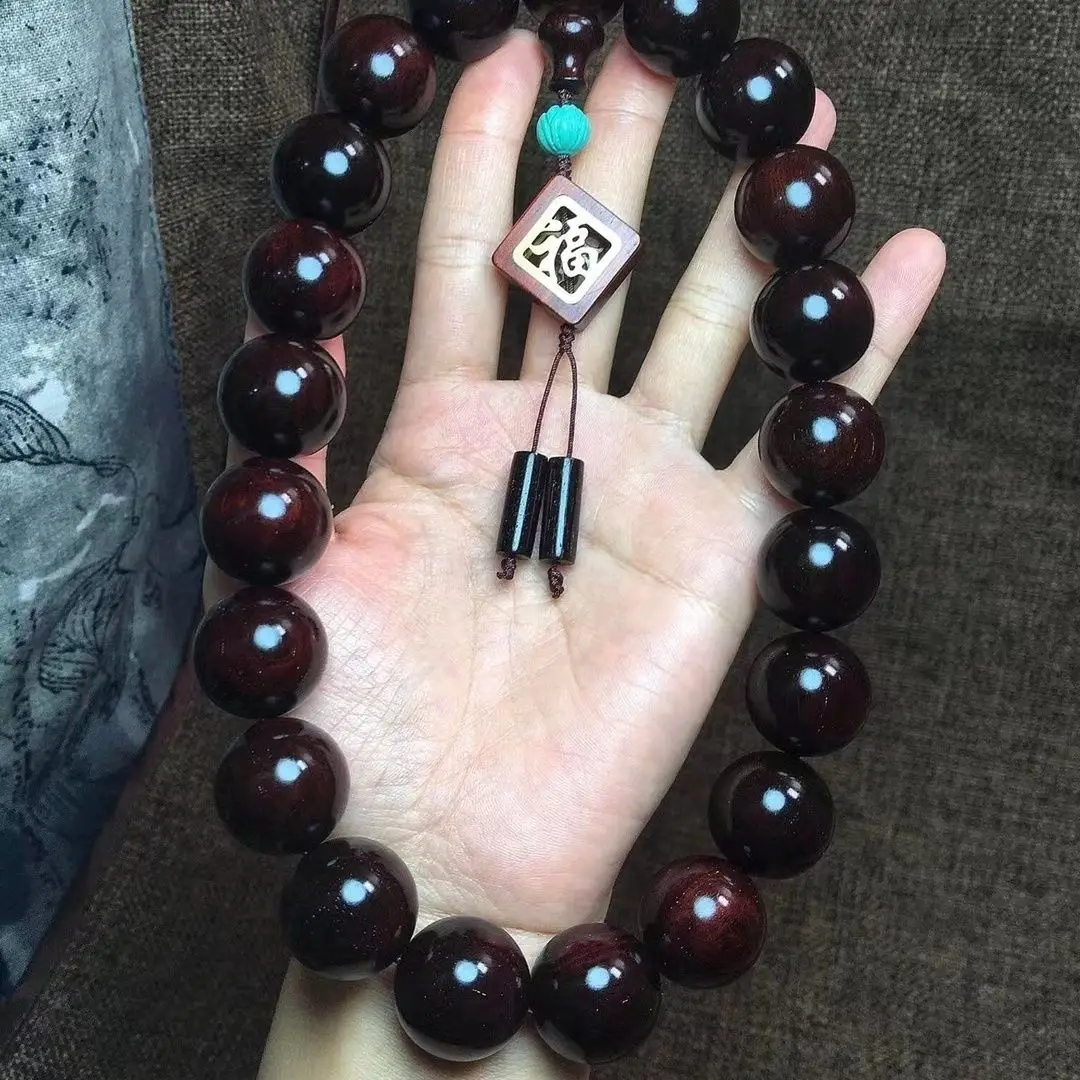 

India lobular rosewood 2.0*21 hand-held rosary beads deep wine red with Venus mud car hanging