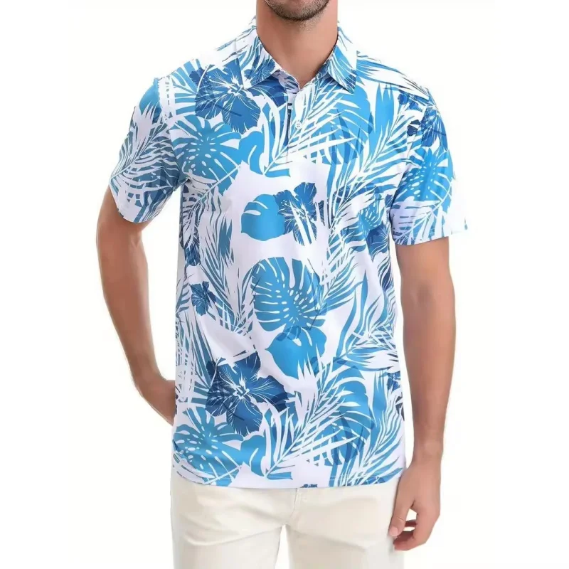 3D Printed Leaf Boat Polo Shirt For Men America Flag Pattern Tees Summer Street Loose Short Sleeve Tops Lapel T-Shirts