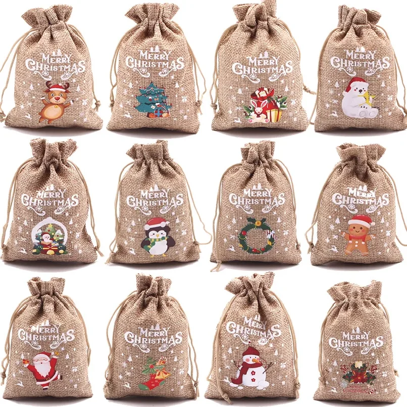 

Christmas burlap bag New Year candy drawstring bag gift holiday apple burlap drawstring wrapping bag 2025new