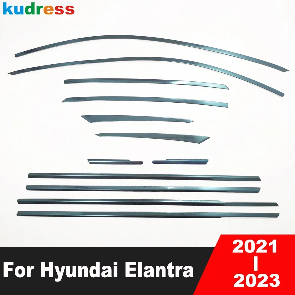 Window Frame Sill Trim For Hyundai Elantra 2021 2022 2023 Stainless Steel Car Full Set Windows Molding Strip Accessories