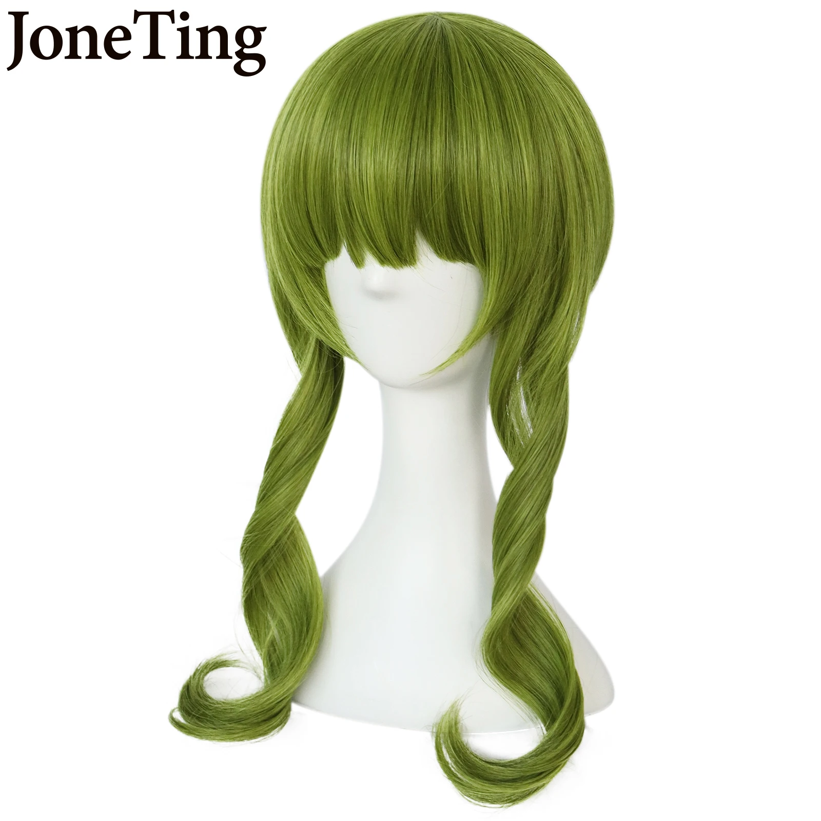 JT Synthetic Dead Master Cosplay Wigs Anime Black Rock Shooter Long Curly Green Wig with Bangs Heat Resistant Fiber Halloween