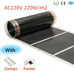 AC220V Warm Floor Mat with Clamps Insulation Pastes 220w/m2 All Size Infrared Underfloor Heating Film