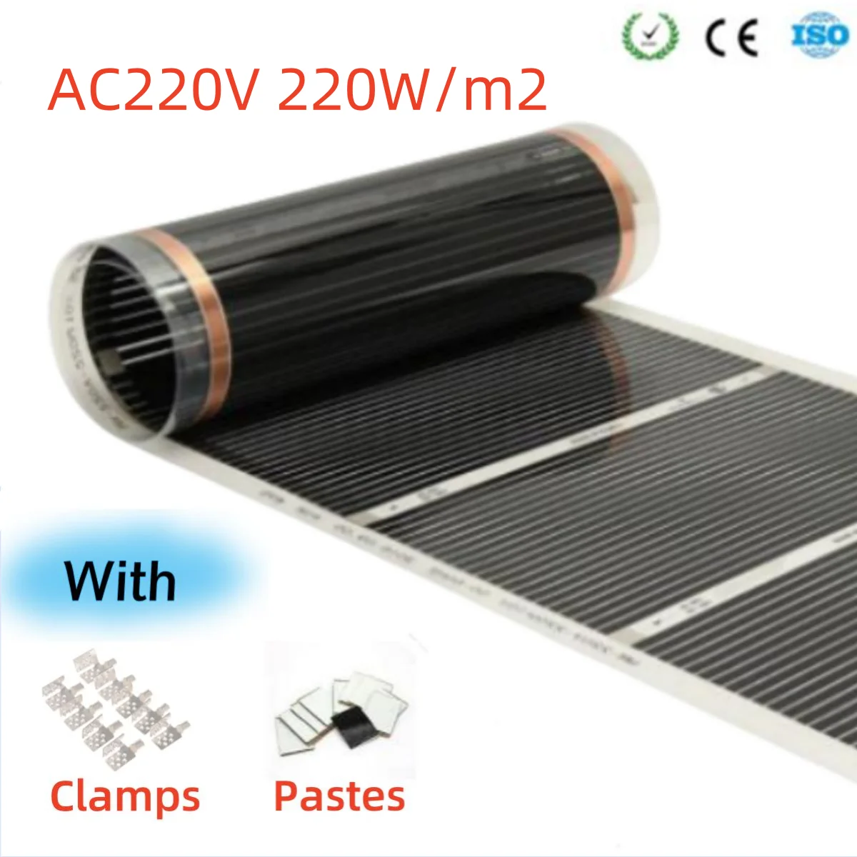 AC220V Ciepła mata podłogowa z zaciskami Paste izolacyjne 220w/m2 Wszystkie rozmiary Folia do ogrzewania podłogowego na podczerwień