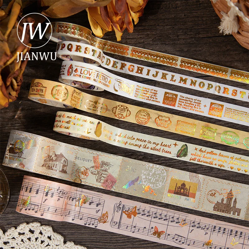 

JIANWU 8 Rolls/set Looking for Flowers and Catching Dreams Series Bronzing Decor Washi Tape Set Creative DIY Journal Stationery