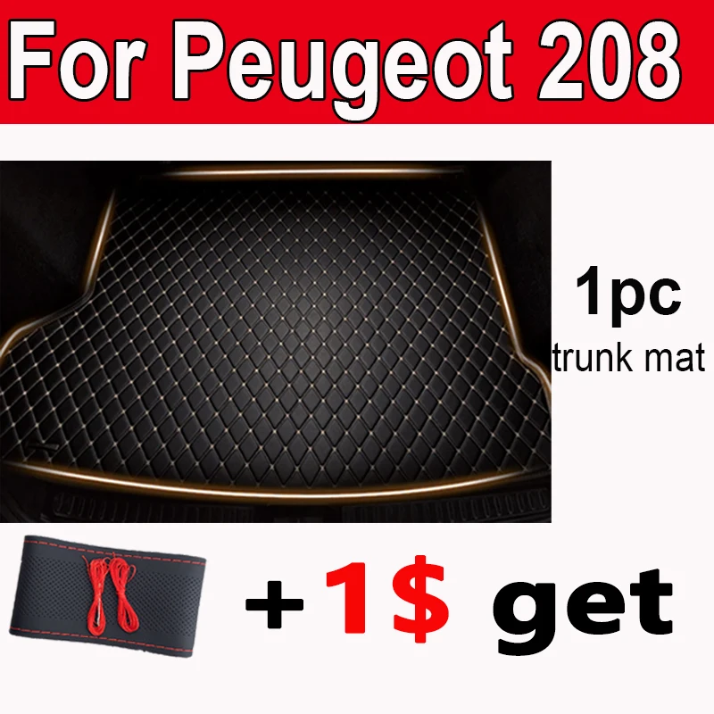 Non-electric Auto Car Rear Trunk Mats For Peugeot 208 P21 2023 2022 2021 2020 Leather Rear Cargo Tray Trunk Mats Car Accessories