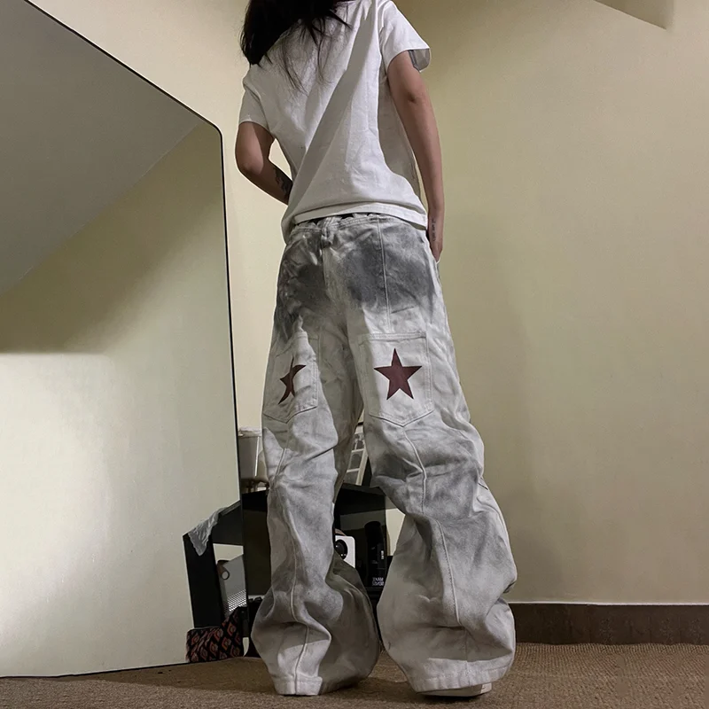 WTHT Vintage Men's Print Graffiti Do Old Design Denim Pants Fashion 2026 Spring High Street Wide Leg Jeans Male 2A2659