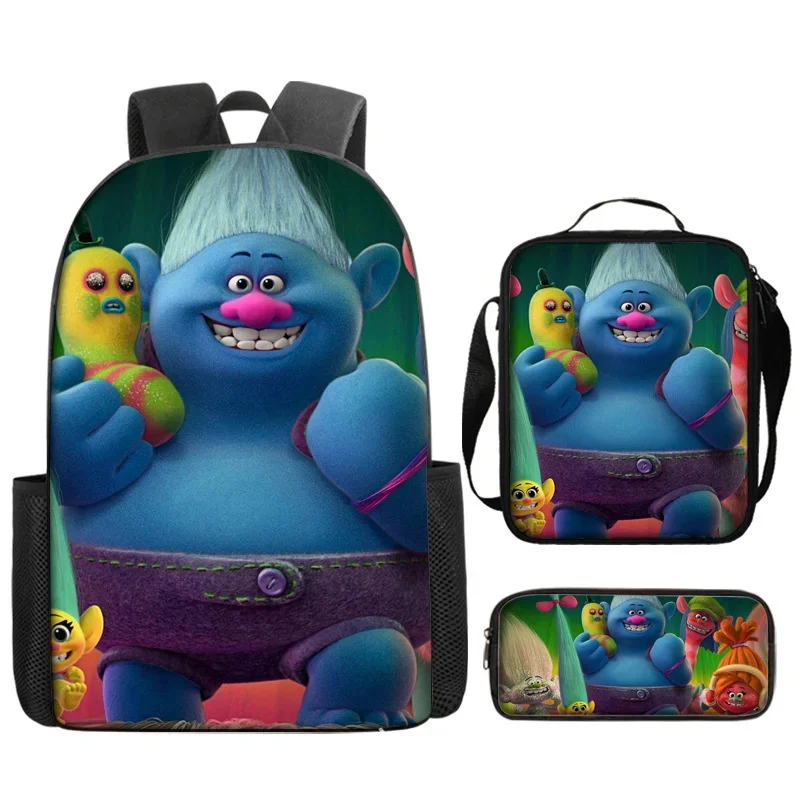 Trolls Backpack Branch Little TreasureMary Children's Cartoon Anime Backpack Shoulder Bag Pencil Case Cross Bag