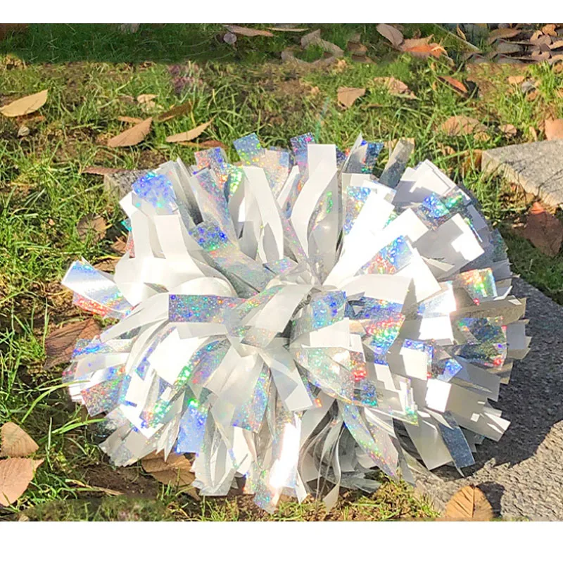 Holographic siver with white,custom cheerleader Pom pom,pick size,one pair