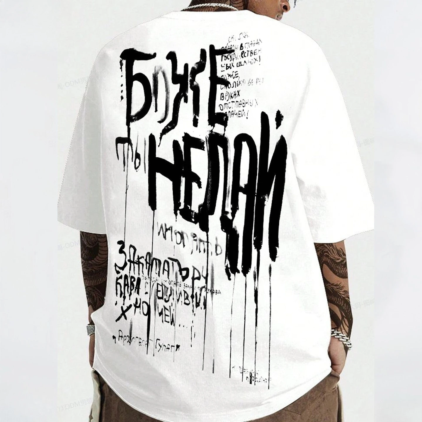 West Coast High Street Trend Instagram Hand-painted Graffiti Street Letter Print T-shirt Heavyweight Cotton Loose