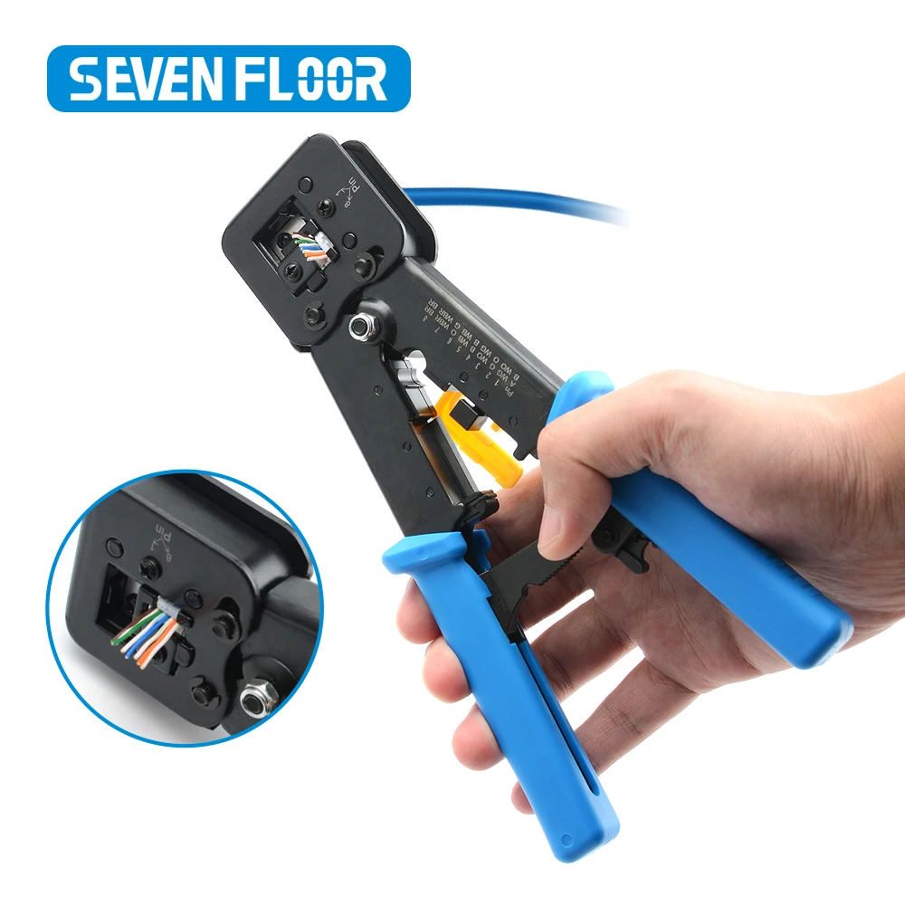 Pass Through RJ45 Crimping Tool Kit for Cat5 Cat5e Cable with Wire Stripper Cutter Network LAN Crimper Pliers RJ12