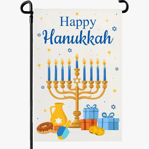 Happy Hanukkah Garden Flags Winter Menorah Small Flag for Outside 12 x 18 Inch J PPZ