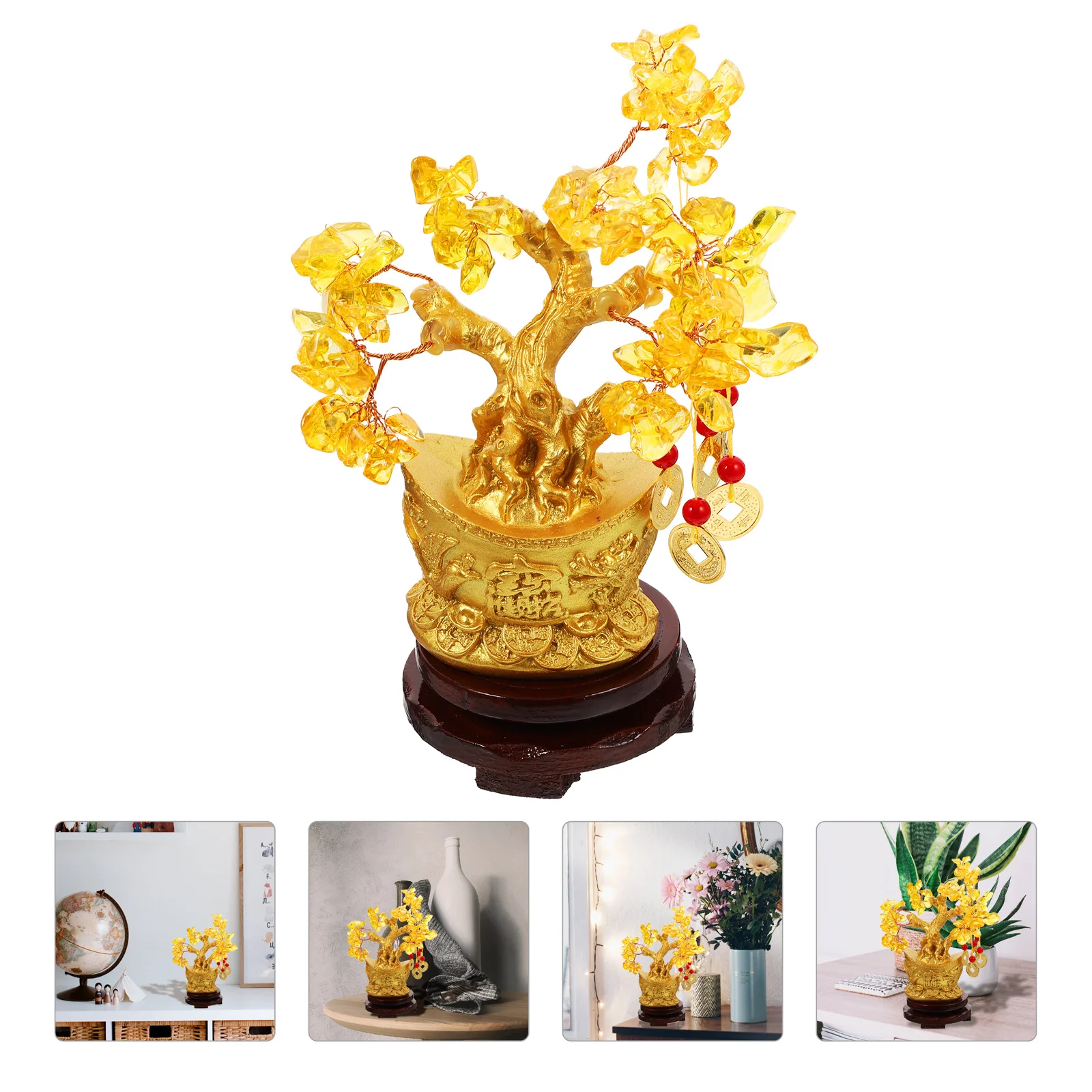 

Citrine Macrocarpa Creative Decoration with Ingot Base Money Tree Ornament Table Centerpiece Bonsai Crystal Statue