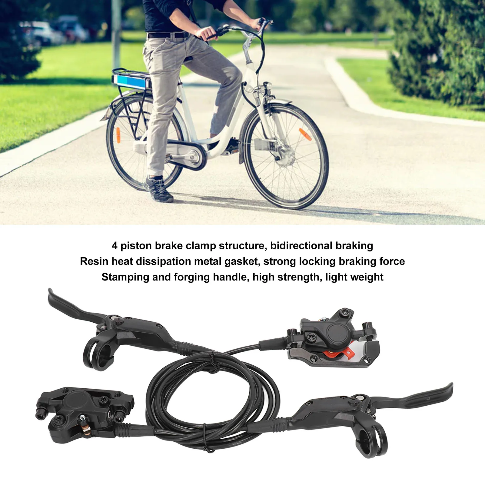 

2PCS Electric Bike Hydraulic Disc Brakes 4 Piston Front Rear Oil Pressure Disc Brake Set Easy Using Brand New for Modification