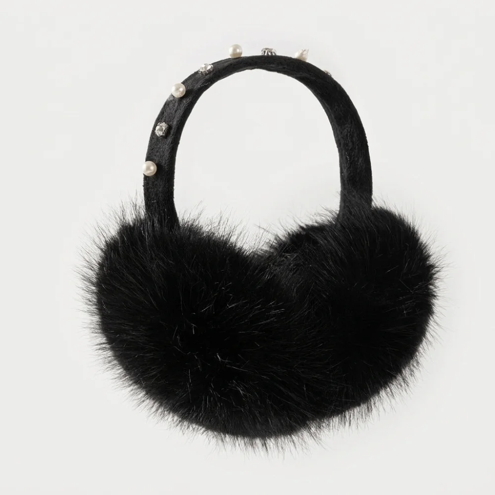 New Pearl Rhinestone Decor Faux Fur Earmuffs Soft Fluffy Winter Ear Warmers Plush Cold‑proof Soft Fluffy Earmuffs Cycling