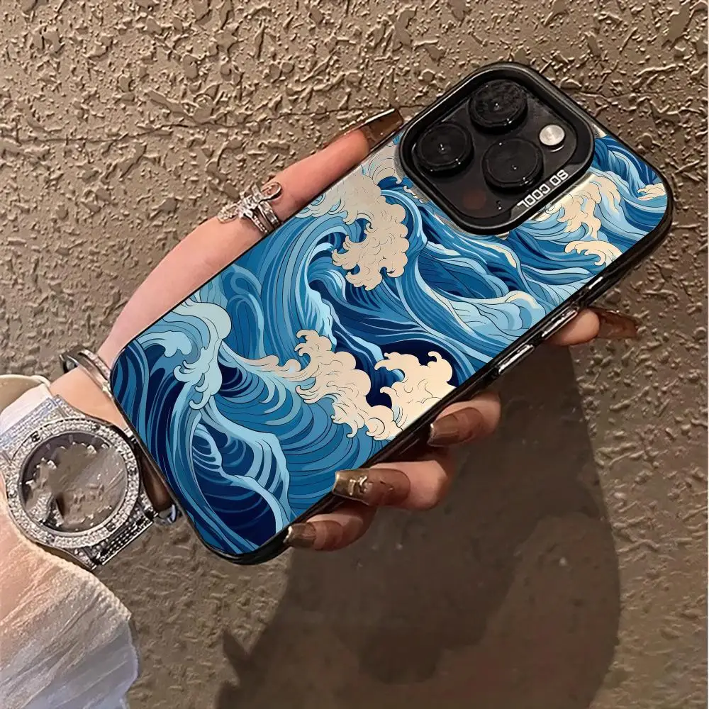 اليابان موجات تصميم قضية الهاتف المحمول المضادة للبصمة Phonecase آيفون 16 15 14 13 12 11 برو/ماكس/Plus غطاء خلفي مقاوم للصدمات #2