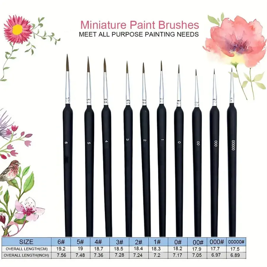 

10/11pcs Miniature Paint Brushes, Detail Tip Paint Brushes Set With Ergonomic Handle - Suitable For Acrylic Painting, Oil, Wat
