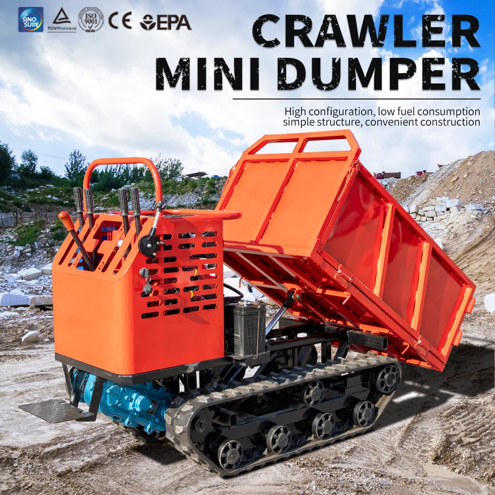 HW1000SL Self Loading Mini Dumper Mining Crawler Transporter Dumper Farm Use Customized