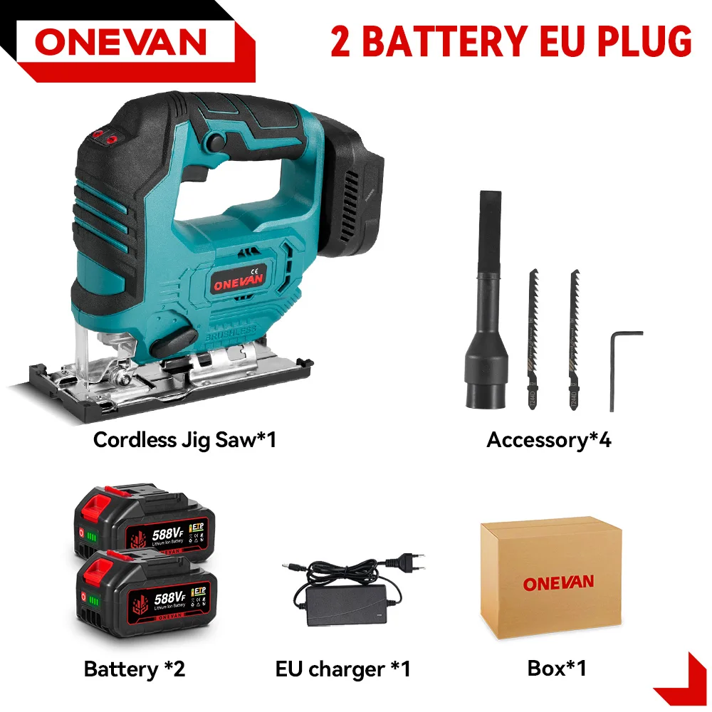 ONEVAN 26mm 3500 RPM Borstelloze Elektrische Decoupeerzaag 1000 W Multifunctionele 3 Variabele Snelheid Houtbewerking Tool Voor Makita 18 V Batterij pin - afbeelding 1