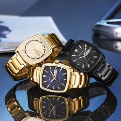 Luxury Men Watch Classic Blue Green Dial Men's Quartz Wristwatch Gold Black Sliver Calendar Male Reloj Stainless Steel Man Clock