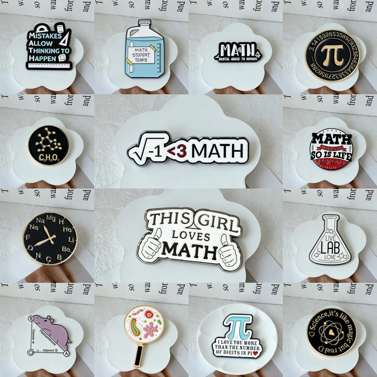 Pi Life Math Formula Enamel Lapel Pin, Creative Mathematics Metal Badge Punk Clothing Accessory