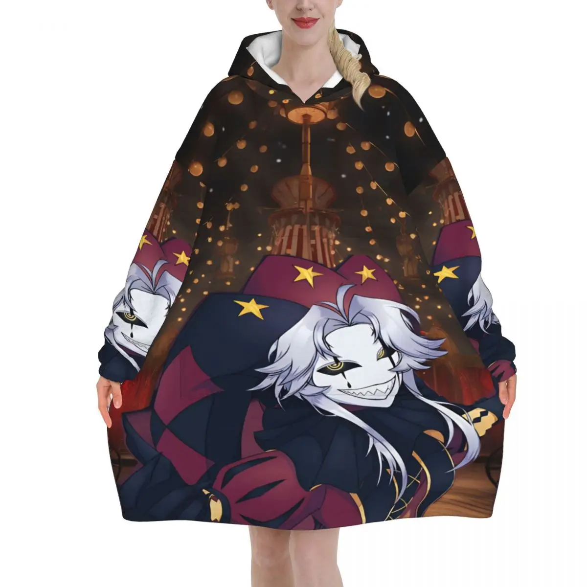 Pierrots The Freak Circus Blanket Hoodie Wearable Blanket Large with Pocket Warm Sleeping Bag Soft Cozy Onesie