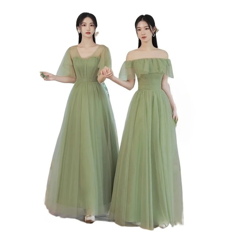 

Fairy Ruched Back Lace Up Long Bridesmaid Party Dress Mint