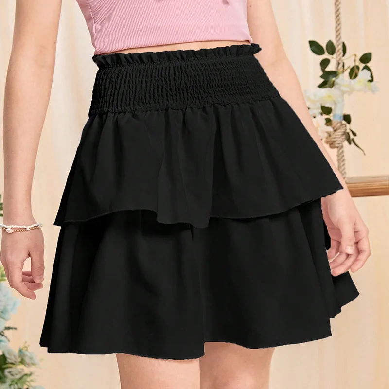 Summer Girls Cute Cool Breathable High Waist Solid Color Half Skirt Princess Daily Leisure Birthday Party Half Skirt Clothing