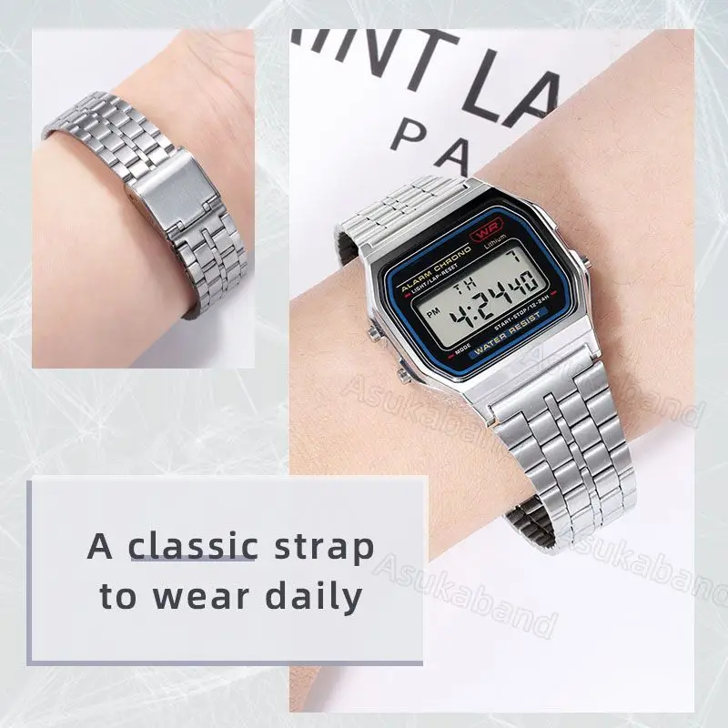 سوار ساعة كلاسيكي من كاسيو ، حزام معدني عتيق ، كتلة فضية ، سوار ذهبي ، A158 ، A168 ، SGW400 ، F91W ، F84 ، F105 ، F108 ، AE1200 ، AE1300