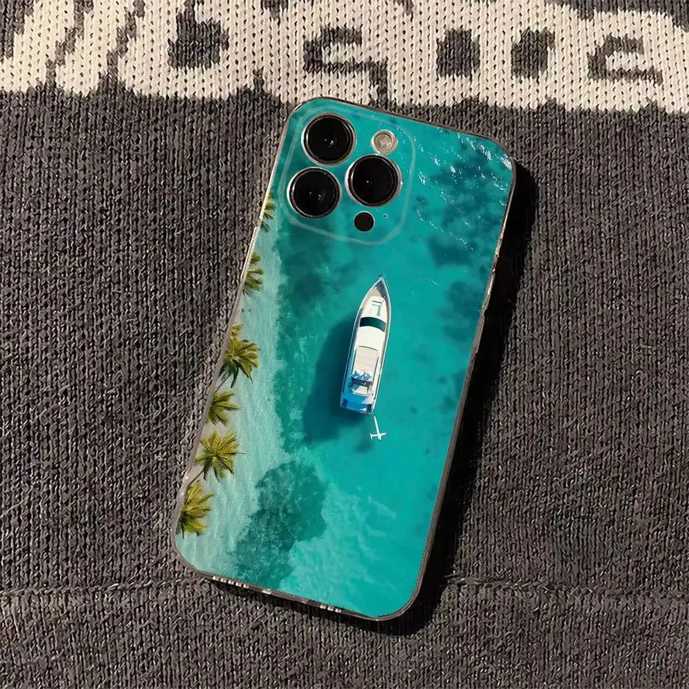 Trendy Drone Shot Sea Boat Phone Case For iPhone 17 Air 11 12 13 14 15 16 Pro Max Plus XS X XR Silicone Soft Cover - view 4