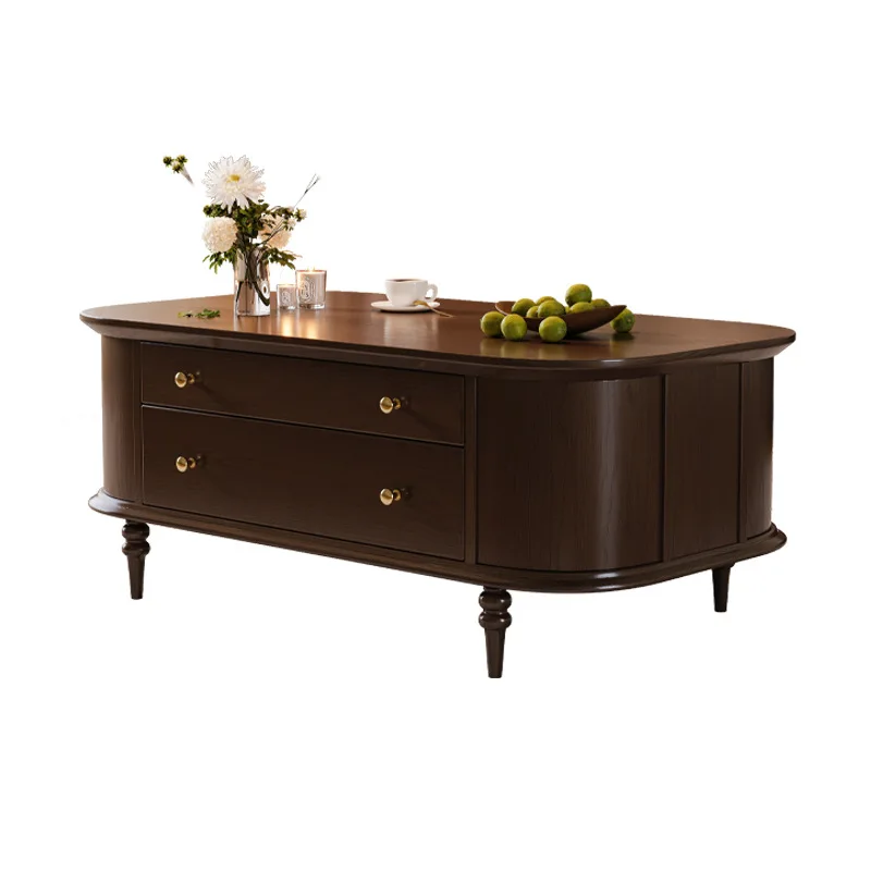 

French retro solid wood coffee table living room home small new tea table oval American medieval sofa edge table