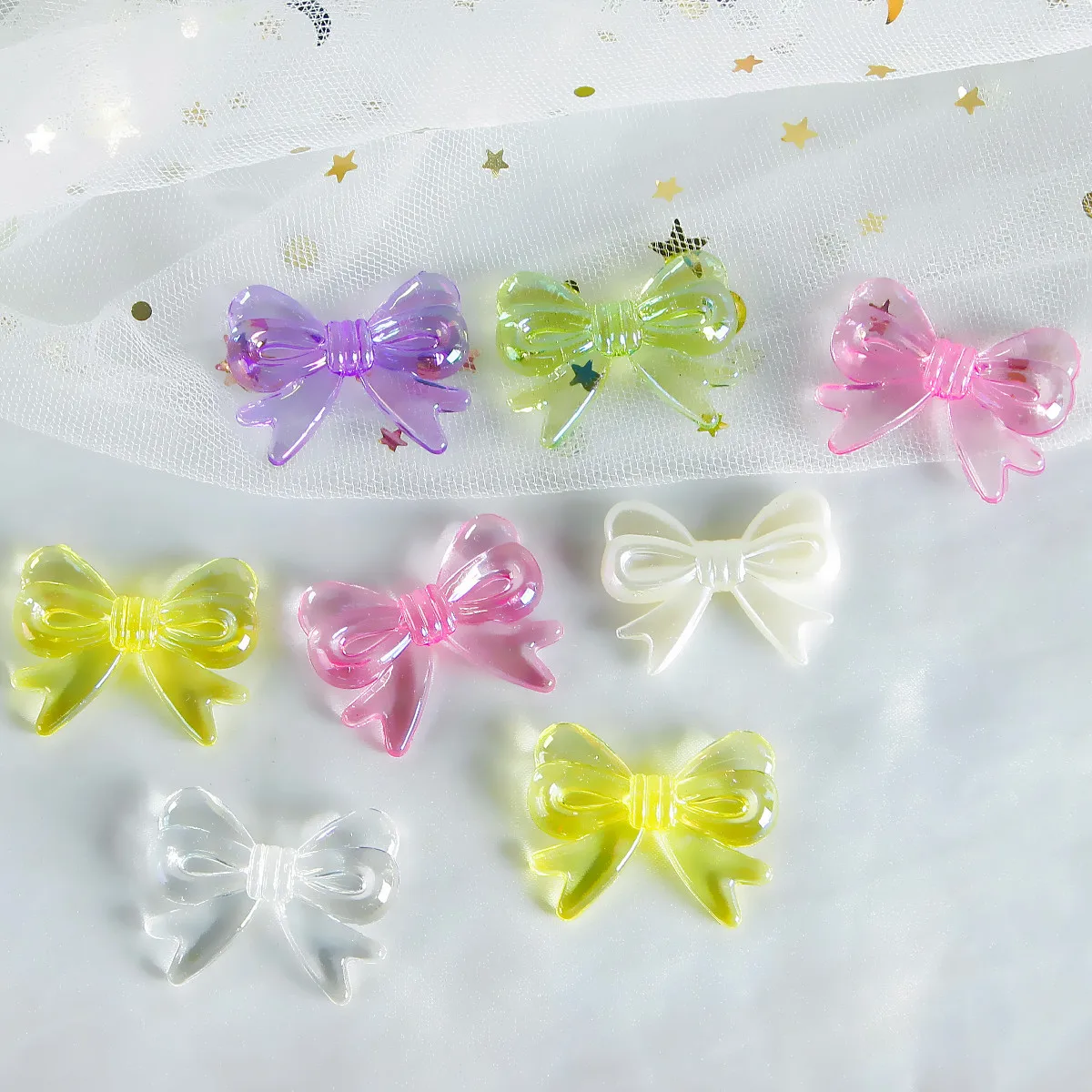 

10 шт. 22*29 мм разноцветные акриловые прозрачные бусины-бантики для рукоделия, изготовления украшений, серег, брелоков