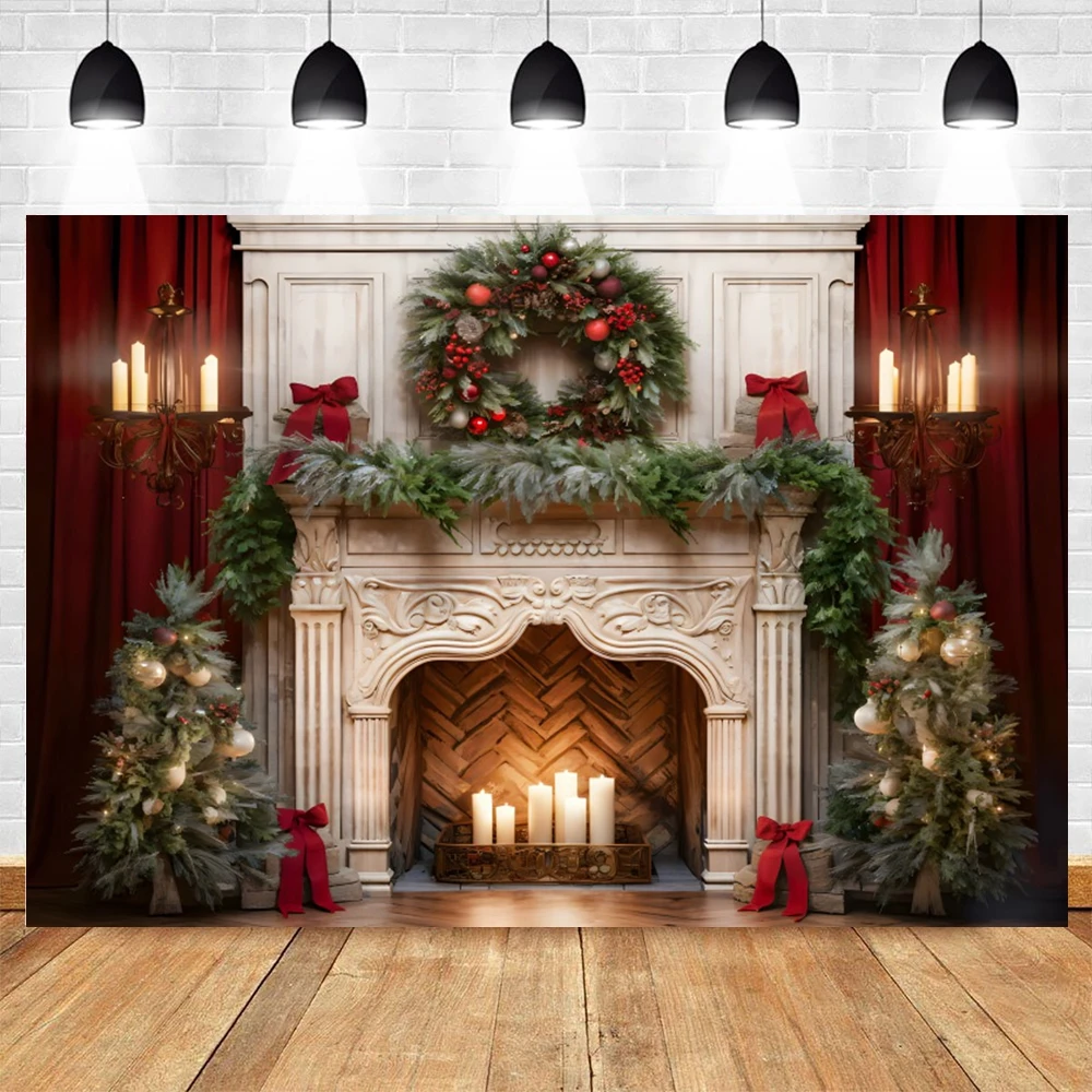 Christmas Photography Background Photo Decor Candy Store Snowflake Xmas Tree Fireplace Family Party Kids Portrait Photo Backdrop