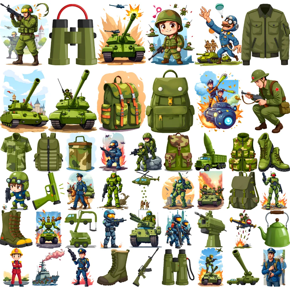 

63pcs Temporary Tattoo Soldier Equipment Cartoon Army Gear Military Icons Temporary Tattoo Stickers For Shoulders Boys