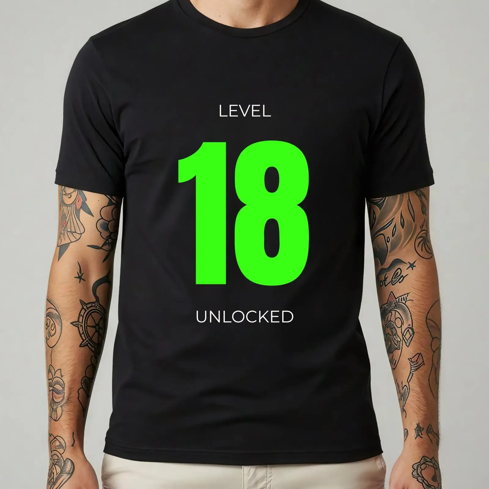 Level 18 Unlocked T Shirt Men 18th Birthday Funny Gamer vintage Washed Unisex Soft Top For Everyday Wear streetwear homme