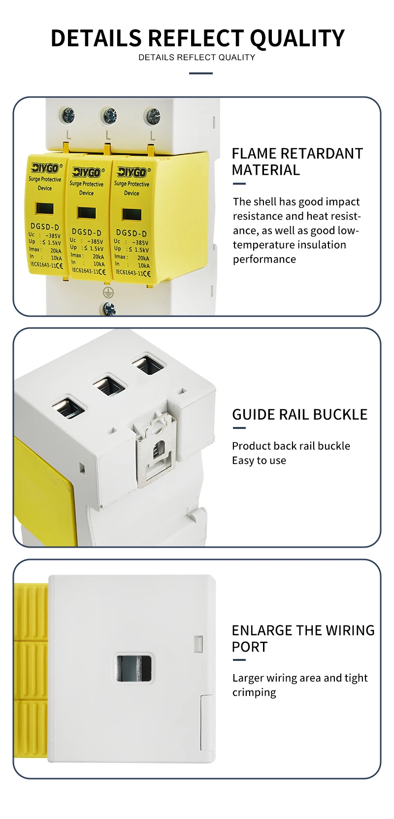DIY GO AC Überspannungsschutz SPD Blitzableiter DIN-Schienen-Modul Überspannungsschutzgerät Spannungsschutz für Heim und Industrie – Detail 7